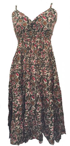 Forest Green Abstract Floral Patterned Toto Short Summer Dress - Fair Trade 100% Cotton 